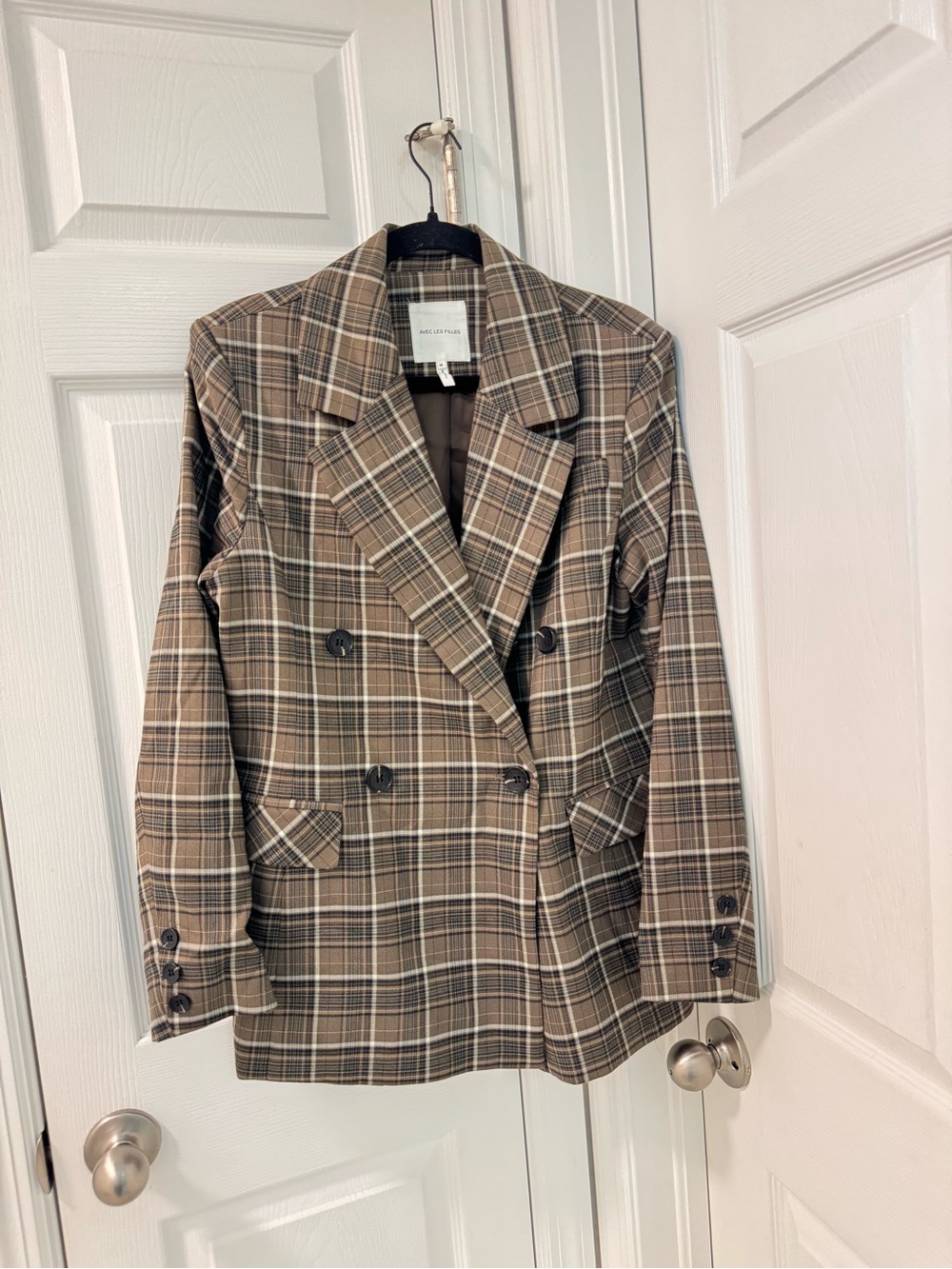 Anthropologie Avec Les Filles Plaid Blazer Brown Double Breasted size medium